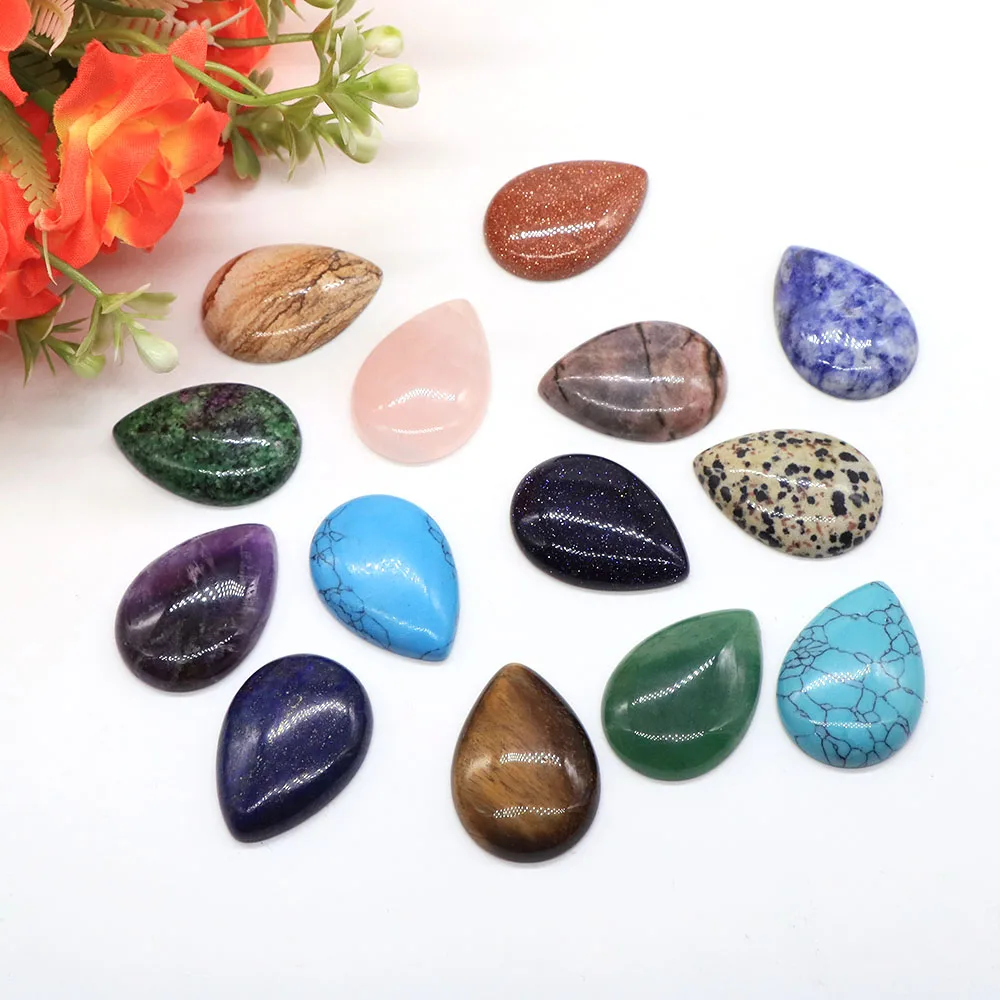 24x34mm Natural Crystals Stones Cabochon Beads Flat Back Water Drop Shape DIY Jewelry for Making Rings Bracelets Women Man Gift