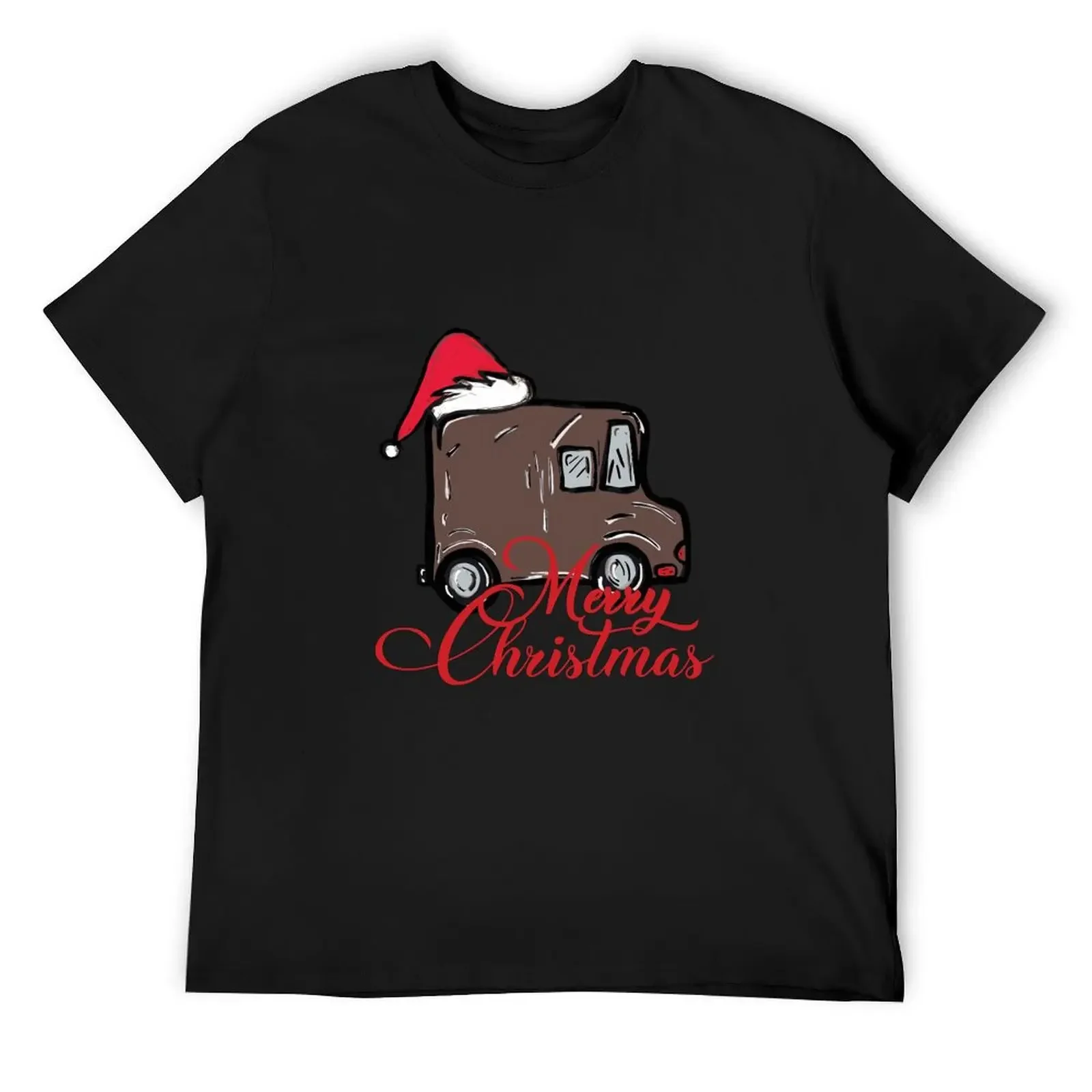 

Merry Christmas Ups Driver Truck Mail Carrier Gift Santa Hat T-Shirt Short sleeve tee street wear mens white t shirts