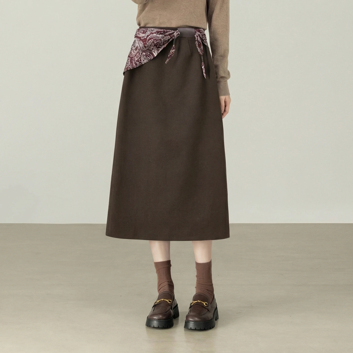 Falda de Cintura Alta para Mujer SENTUBILA 2025, Falda Recta con Bufanda Desmontable, Ropa Versátil para Otoño e Invierno, 164QA6333