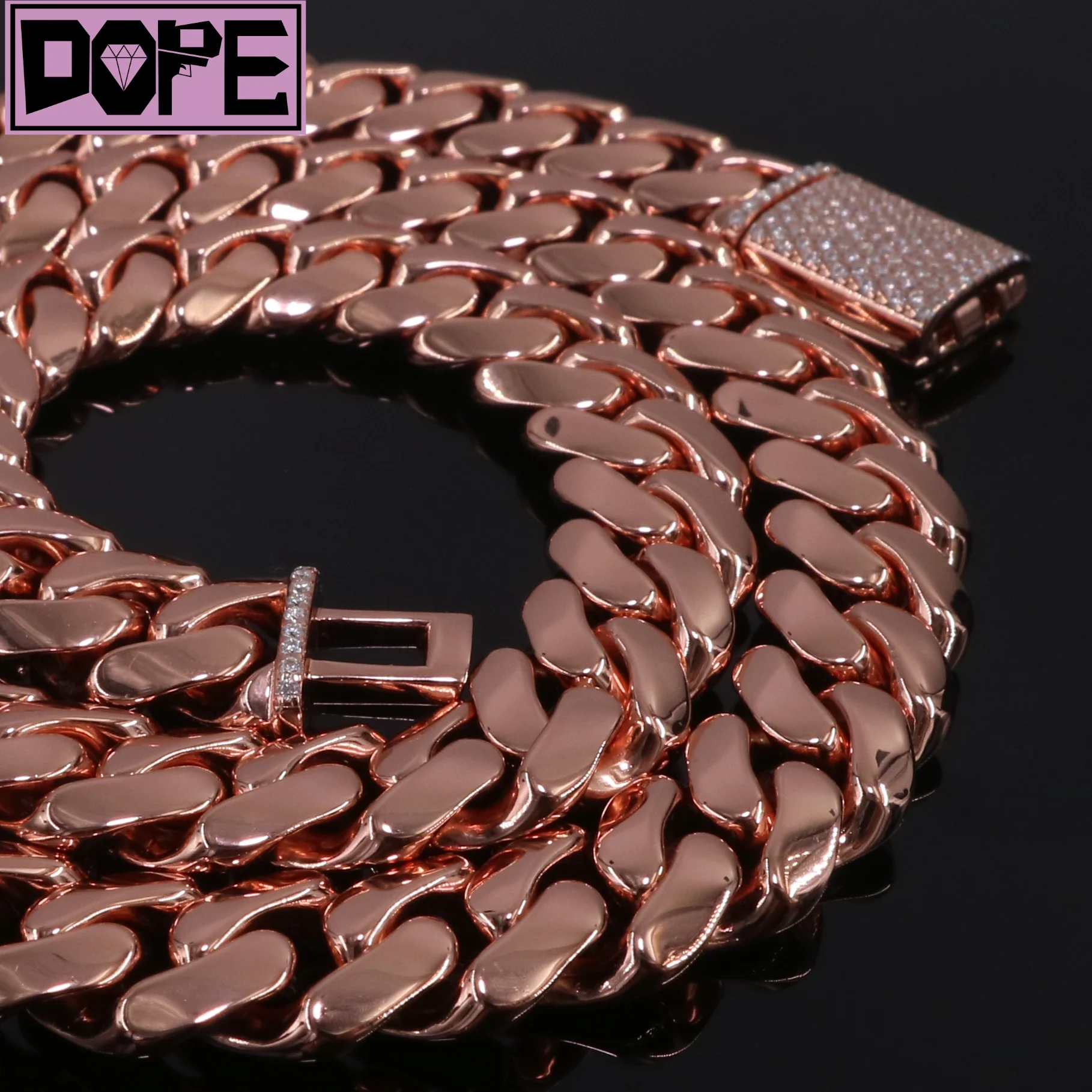 Hop Hip Chain 925 Sterling Silver Miami Cuban Link Chain 20mm Custom Iced Out Lock Cuban Link Chain