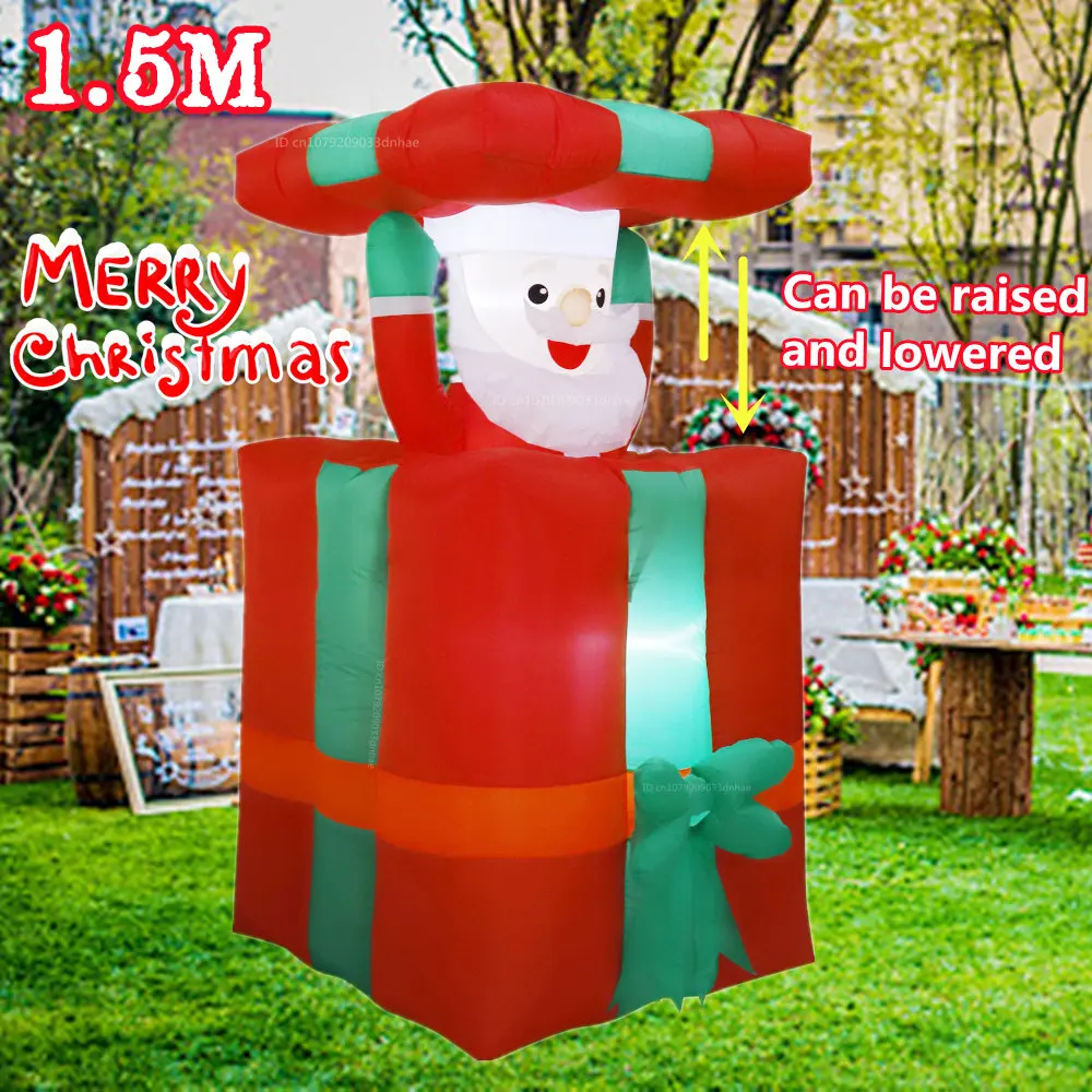 1.5M/5FTInflatable Santa Claus Automatic Up and Down Model With LED Lights Christmas Courtyard Holiday Decoration Gift Props
