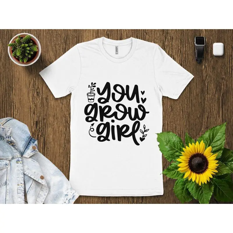 

Футболка You Grow Girl с мотивационной цитатой, модный вдохновляющий женский топ для любителей растений, милая повседневная одежда