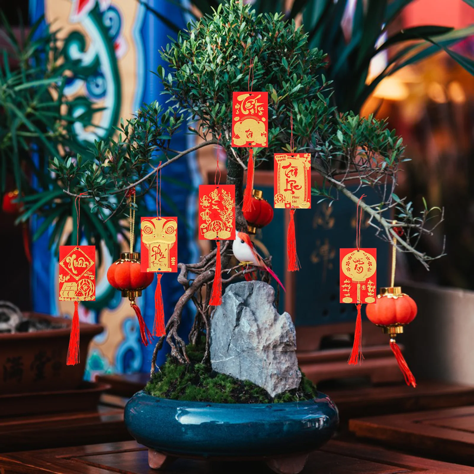 Pendentif pompon suspendu pour nouvel an vietnamien, 6 pièces, ornements pour pot de fleurs, bonsaï, décoration pour nouvel an