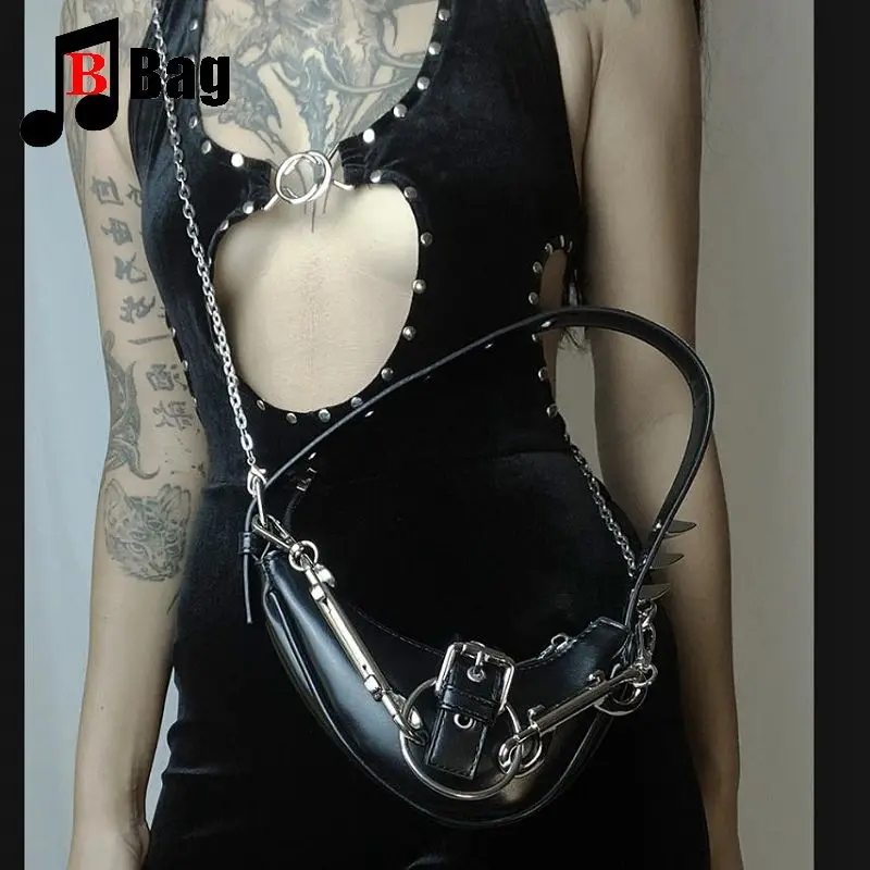 Gothic Lolita JK Harajuku Women\'s Girls Punk One Shoulder Handbag Y2K Rock Japanese Rivet Crossbody Moon Underarm Bag Tote