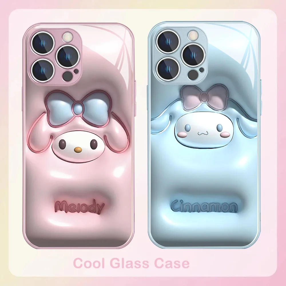 

Sanrio Cinnamoroll Metallic-Color Phone Case For IPhone X XR XS 16 15 14 13 12 Mini 11 Pro Max 7 8 SE 20 Plus Glass Hard Cover