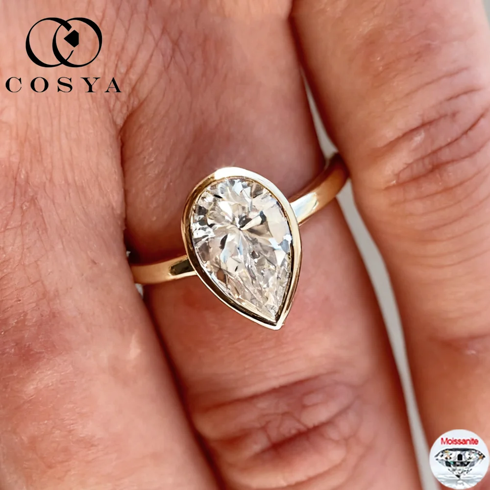 

COSYA 2CT Груша/Овальная огранка Муассанит Безель Набор Кольцо S925 Серебро 18 К Золото D VVS1 Лабораторный бриллиантовый ремешок для женщин Свадебные ювелирные украшения