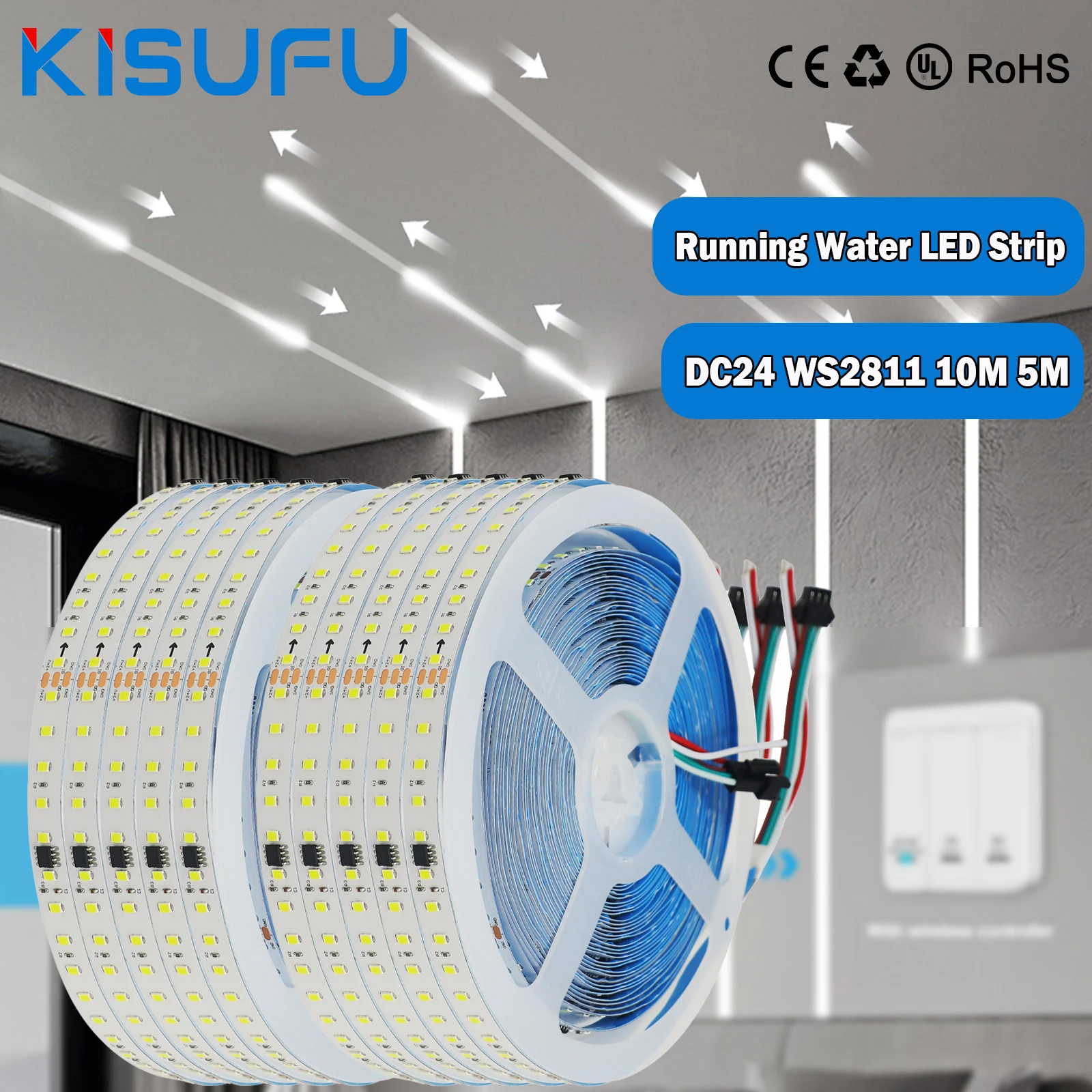 Running Water Flowing LED Strip Light DC24 WS2811 SMD2835 10M 5M Blue/Red/White Horse Race Pixel Addressable Flexible Ribbon Tap