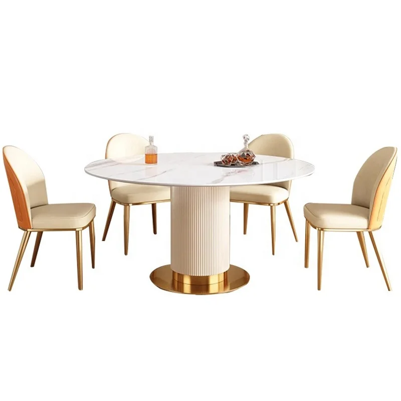 

&c Modern Stainless Steel Titanium Seal Glaze Frame Dining Table Rock Plate Wedding Round Banquet Tables