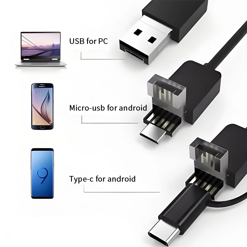 Dearsee 3 in 1 Android USB المنظار الصناعي مع 6 مصابيح LED كاميرا فحص Borescope المقاومة للماء