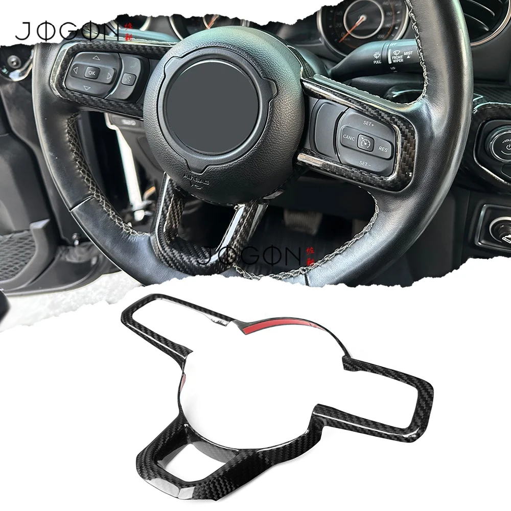 ألياف الكربون الجافة سيارة الداخلية عجلة القيادة زر قطاع غطاء الكسوة اكسسوارات ل جيب رانجلر JL 2019-2025 المصارع JT #1