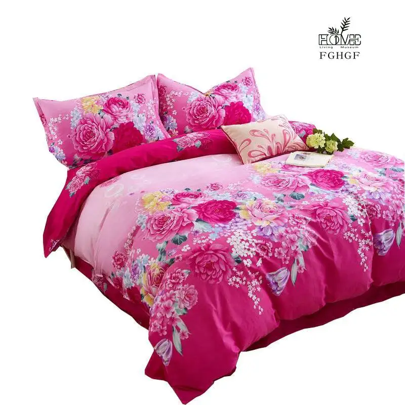 

Pure cotton four-piece set, pure cotton bed sheets, rose red peony quilt cover, three-piece set, large rose flower bedding set