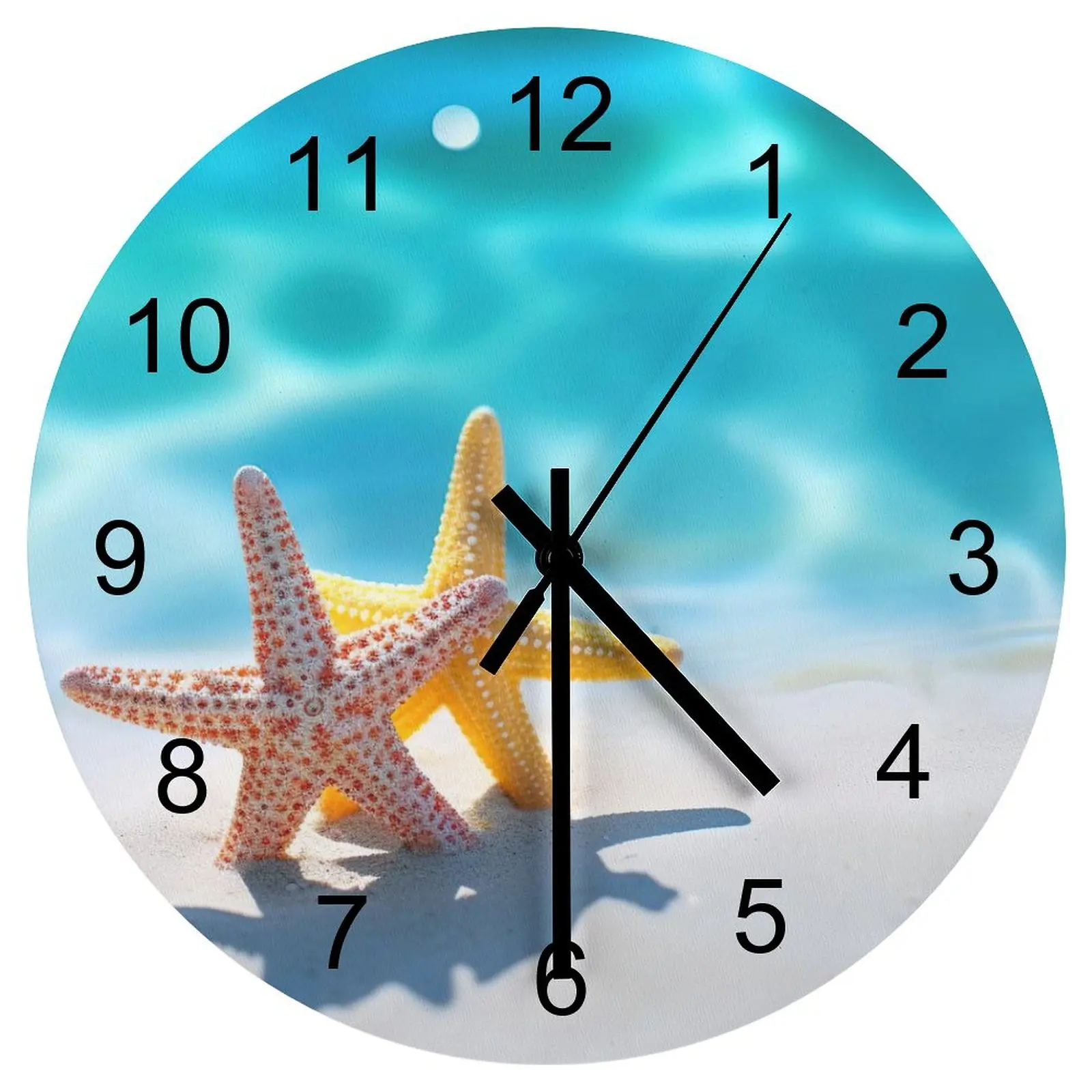 

Bedroom Wall Clock Beach Starfish Sea star Clocks 12 inch Silent Wood Round Patterned DIY Theme Fantasy Home Decor