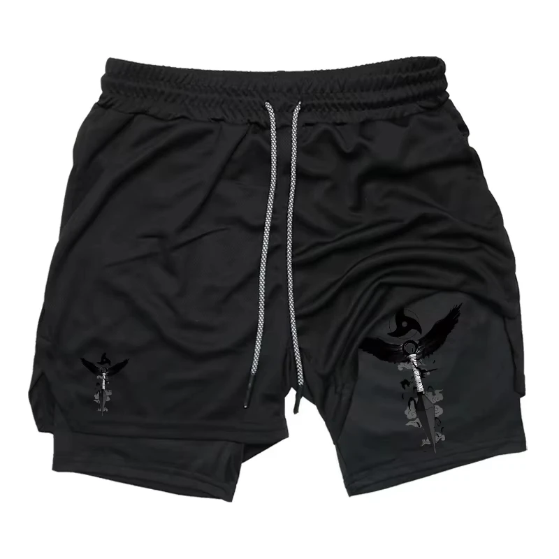 

Trend Comic Print 2-in-1 Men's Sports Shorts Gym Exercise Running Shorts Mobile Pocket Summer Sports Quick Drying Shorts