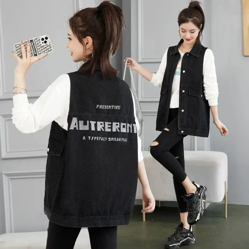 

Loose Oversize Denim Vest Women's Outerwear Spring Autumn Faionable Svel oulder Pad Jaet Trendy Collar