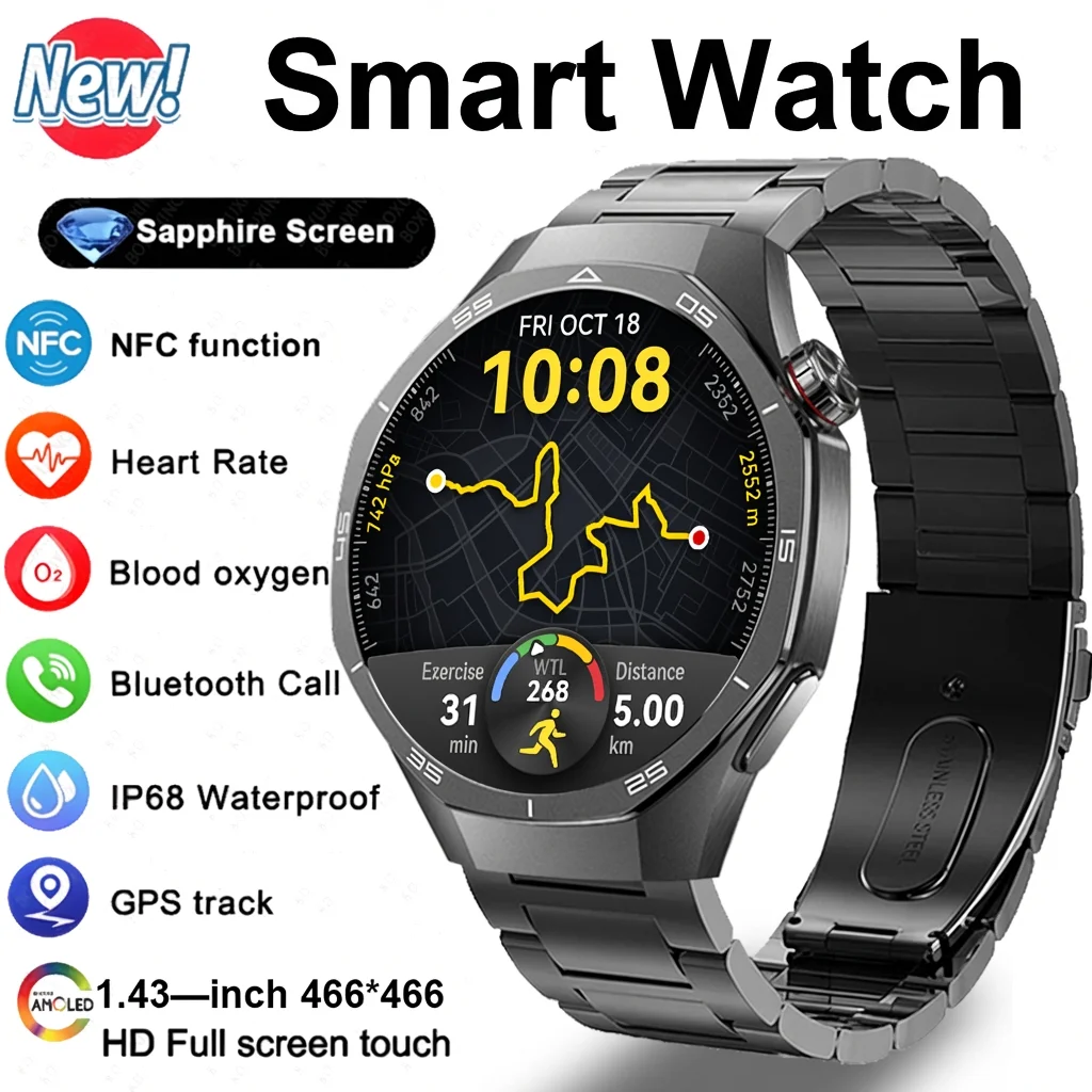 

Новые смарт-часы 2026 с GPS-трекером для мужчин, AMOLED-экран 360*360, NFC, Bluetooth-звонки, для активного отдыха, водонепроницаемые, мониторинг здоровья