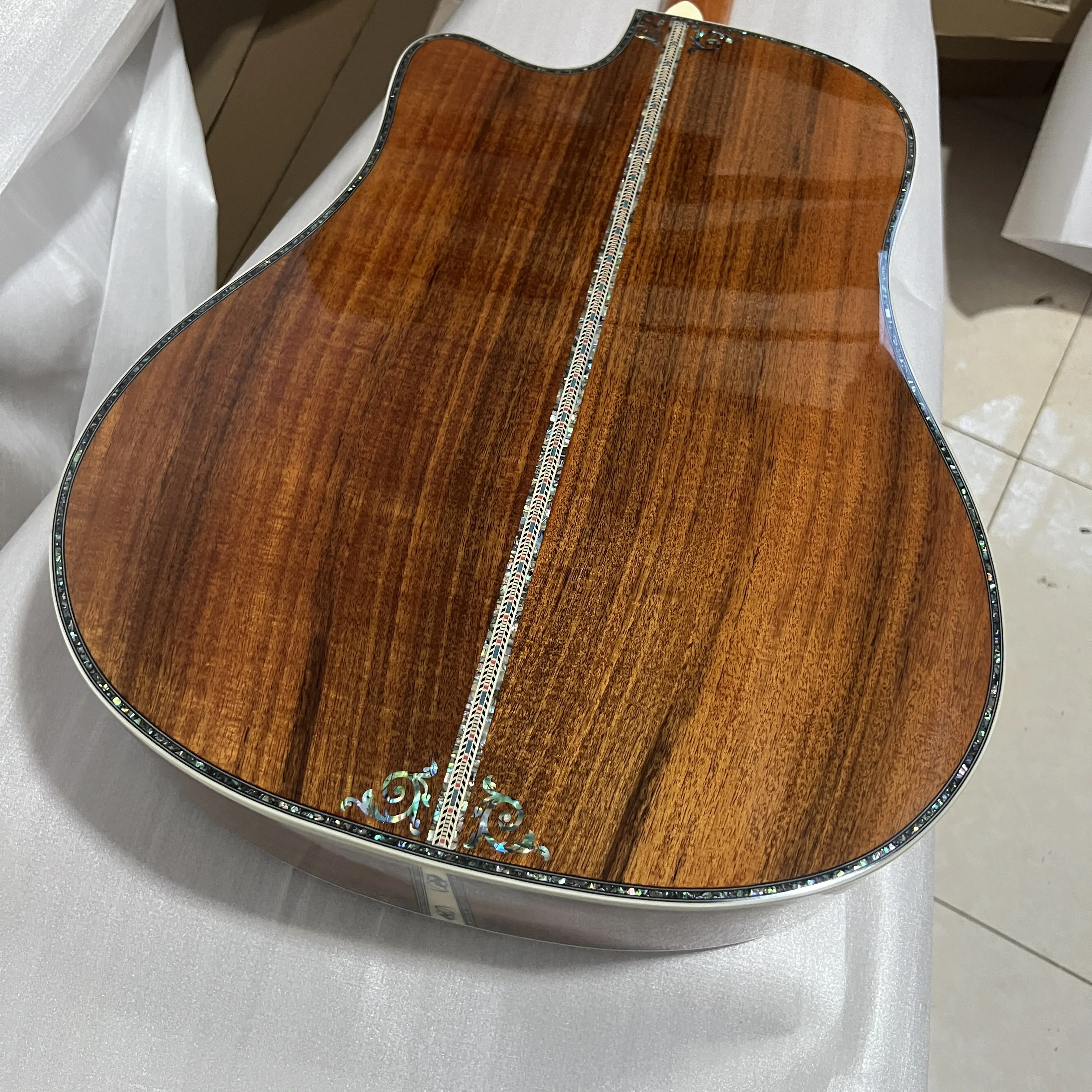 Dark Brown All Koa Wood D45 Acoustic Guitar Ebony Fingerboard Vase Inlay view 5
