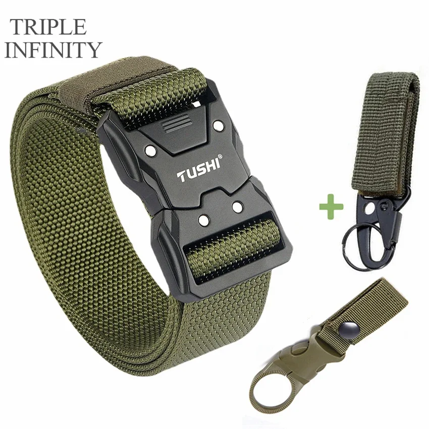Quick Release Pluggable Metal Buckle Canvas Tactical Belt For Drilled Tough Nylon Belt For Men Durable Webbing Belts Training