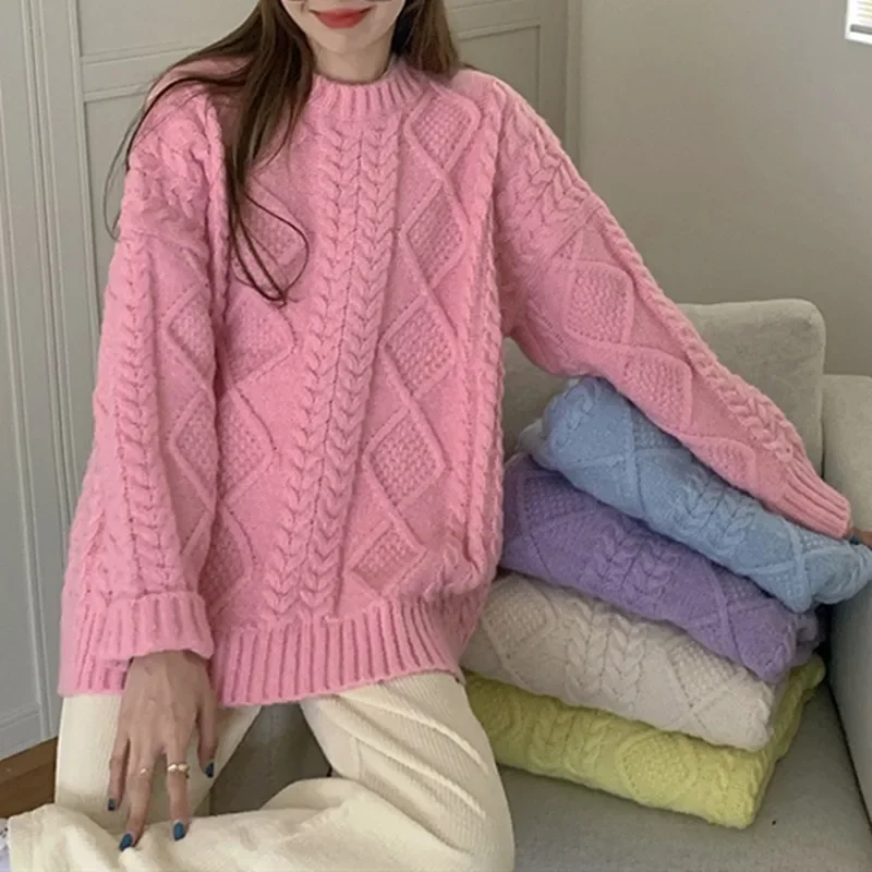 2023 autunno e inverno maglione da donna Pullover caldo versione coreana Super grande di camicetta da donna retrò lavorata a maglia semplice oversize