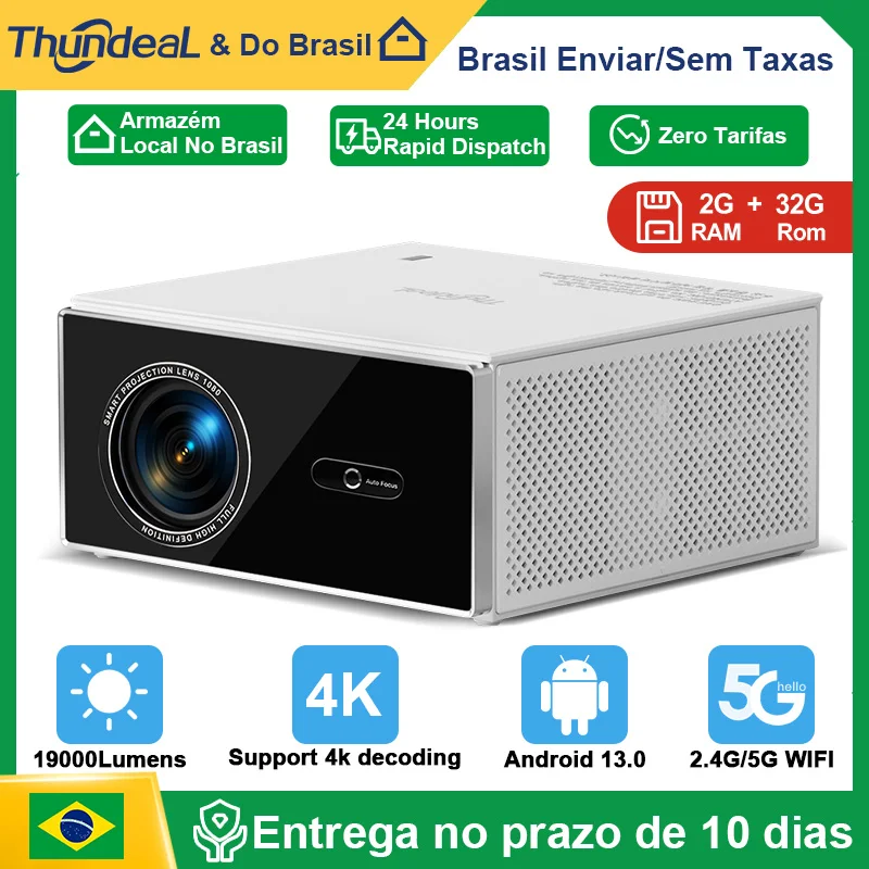 Projetor Android ThundeaL TDA7W Full HD 1080P 4K WIFI 32G com Foco Automático, Projetor TDA7 Smart TV para Home Theater, Vídeo Portátil
