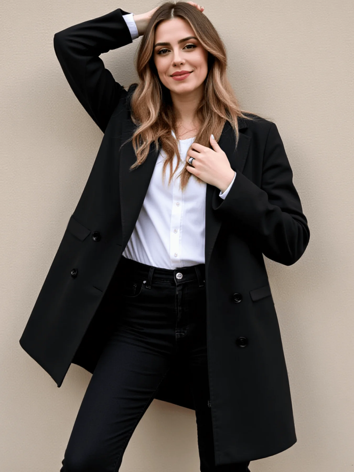 

Women's Wool Coat Autumn Winter Fashion Double-Breasted Thickened Wool Coat Warm and Elegant Outerwear Wool Coat