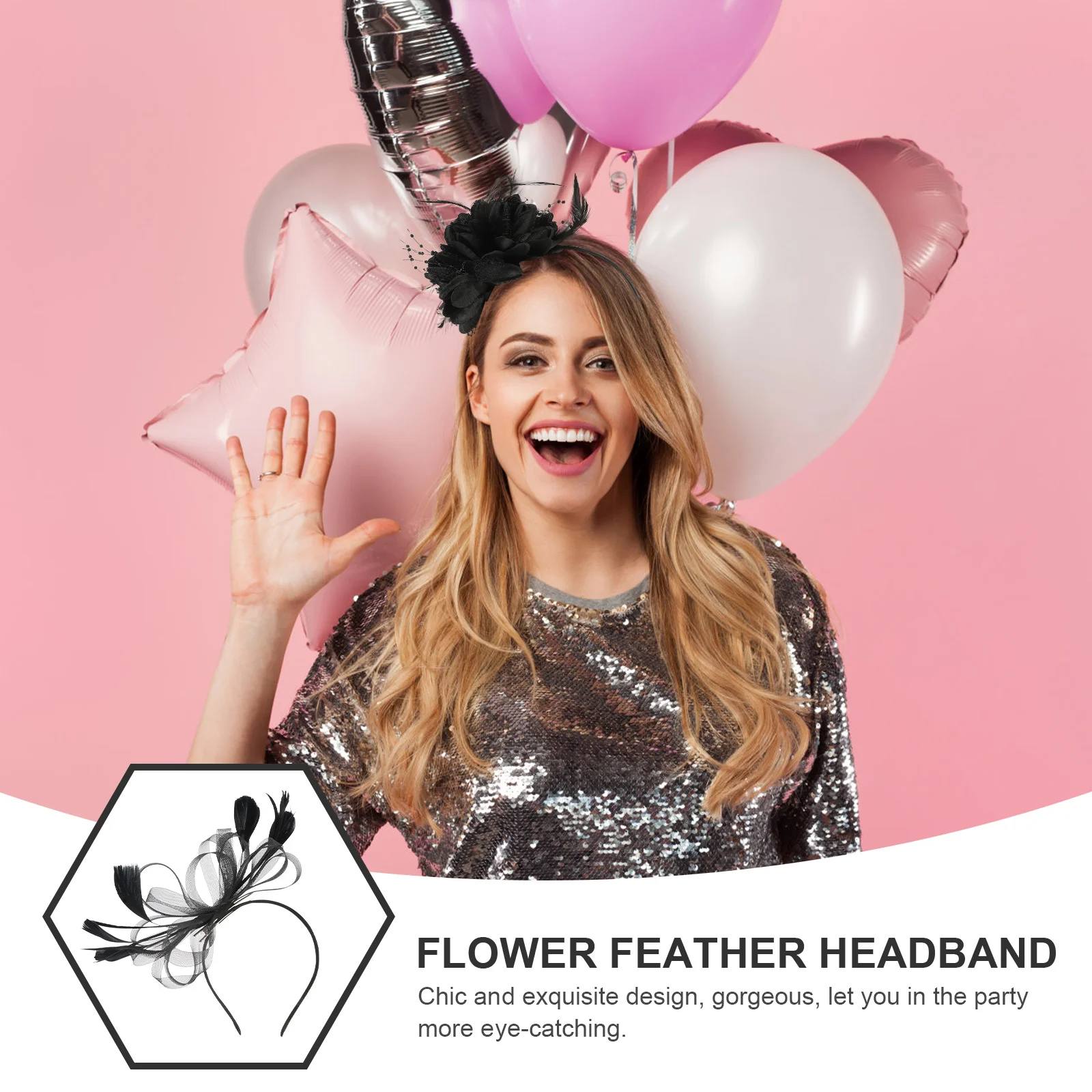 

Black Handmade Flower and Headband for Women Elegant Fascinator Headwear for Cocktail Party Wedding Gift