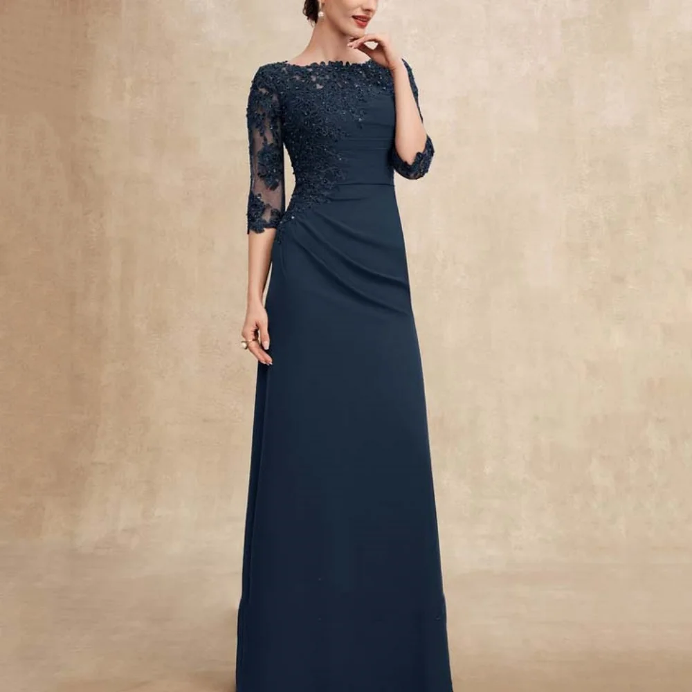 

Customized Elegant Formal Occasion Dress Lace Sheath Wedding Party Gowns Chiffon Floor Length Mother Dress For Wedding