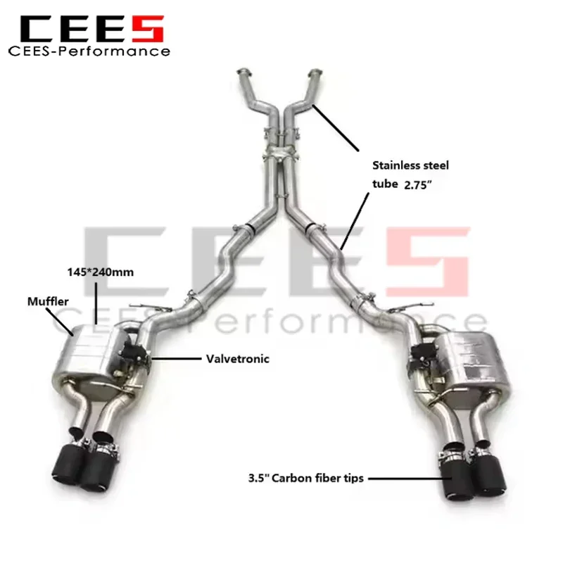 CEES Catback Exhaust System Assembly for BMW M5 E60 M6 E63 5.0L 2006-2010 SS304 Valvetronic Exhaust Mufflers Pipes