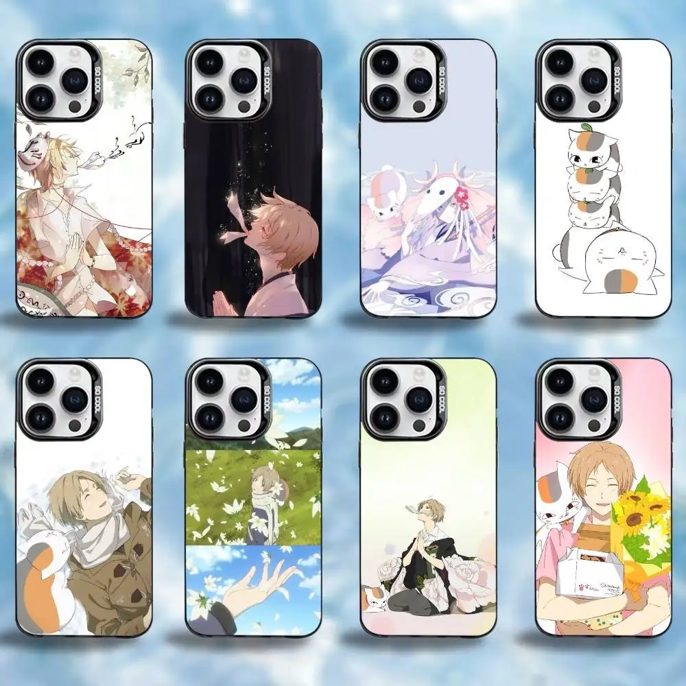 

Healing Anime Natsumes Book of Friends Phone Case For iPhone17,16,15,14,13,12,Pro Max Black Colored Silver Plated Inside Cover