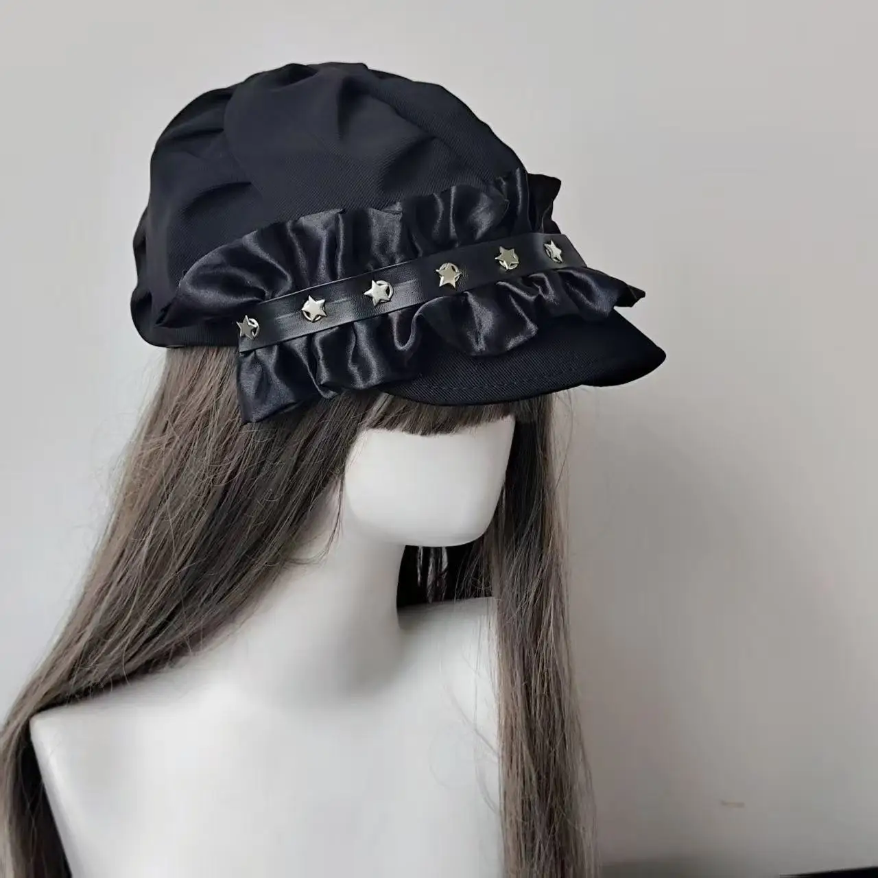 

Шляпа художника в стиле Лолиты, плиссированный берет со звездами, восьмиугольная кепка с плоским верхом и козырьком, британский стиль, классическая черная уличная панк-шляпа