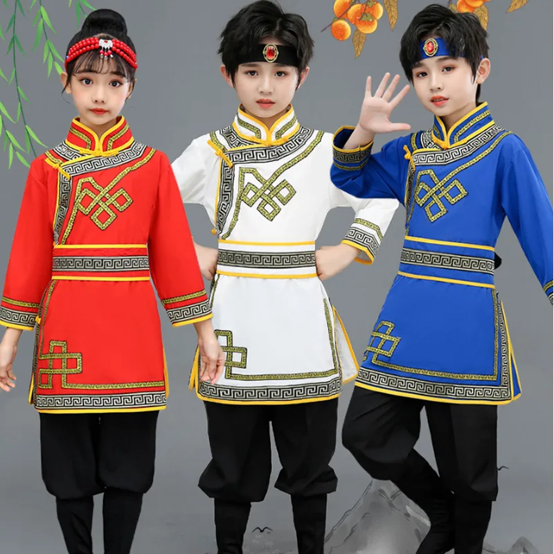 Dziecięcy mongolski męski kostium taneczny Odzież mniejszościowa Tatary Dzieci Chłopcy Chiński styl Studenckie kostiumy na występy
