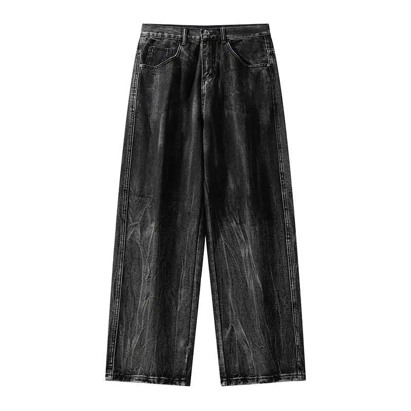 Streetwear Herren Distressed Jeans mit weitem Bein, Vintage-Jeanshose mit lockerer Passform und verblasster Waschung, lässige, bequeme, urbane Hose