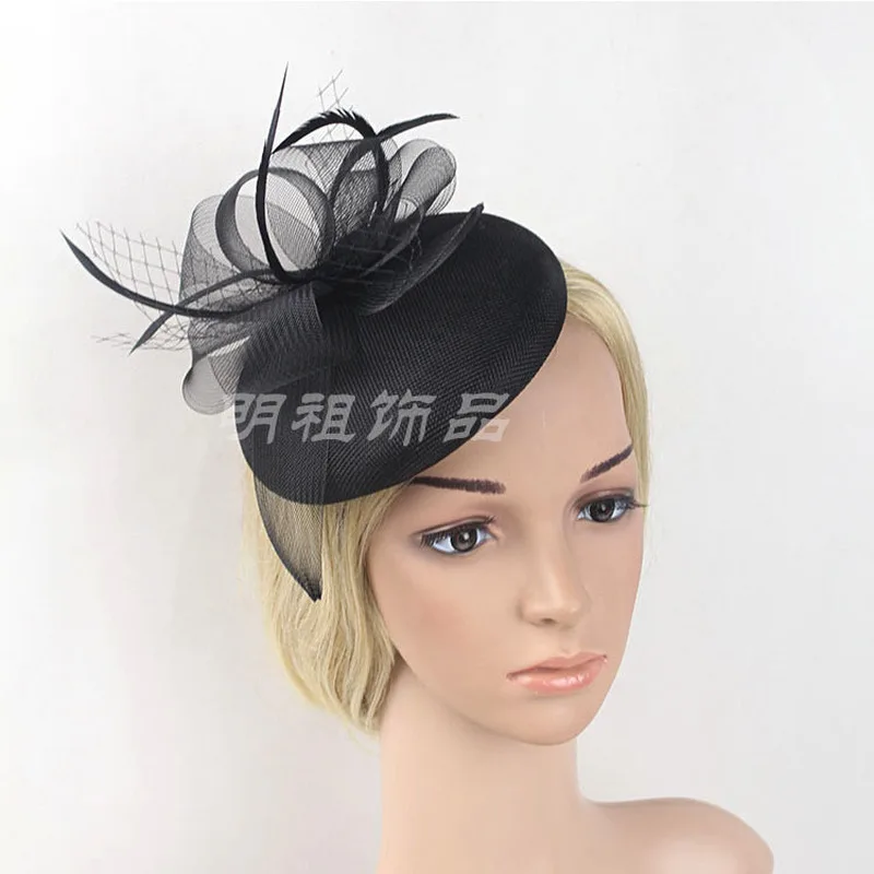 New European American style linen with mesh base, headpiece for banquets, horse races, church, bridal hat and headpi