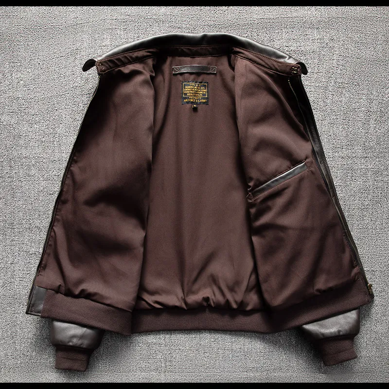 Men's A-2 Flight Motorcycle Jacket | First Layer Cowhide Genuine Leather Short Collared Coat | Autumn Winter Plus Size Outerwear