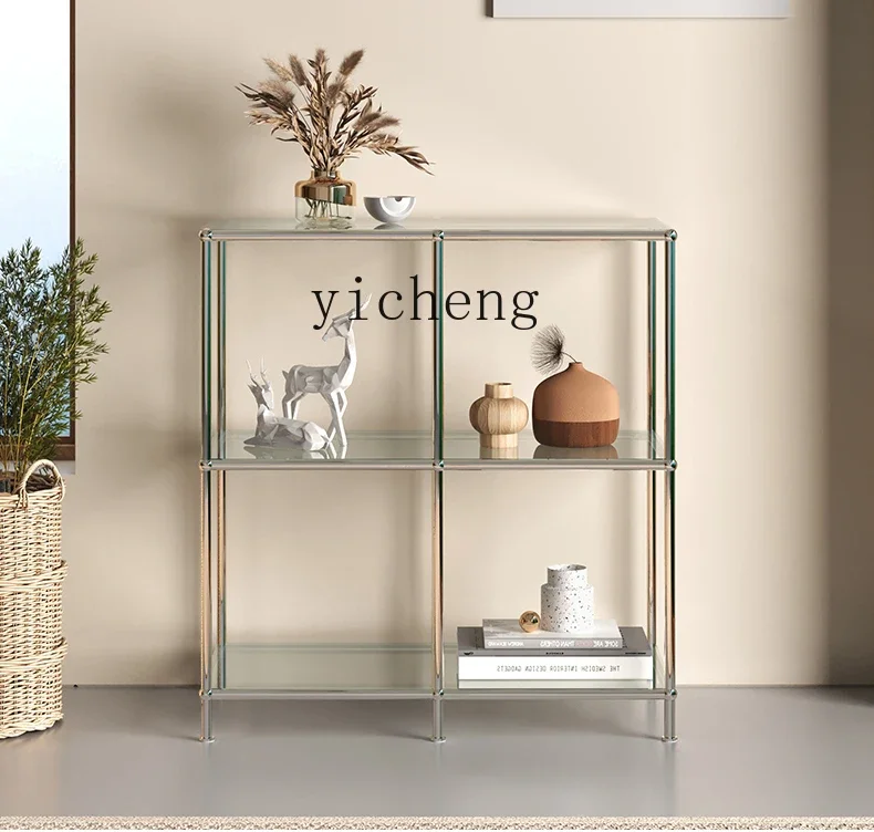 ZZc Stainless Steel Glass Shelf Creative Collection Display Stand Floor Stand Simple Hallway Cabinet