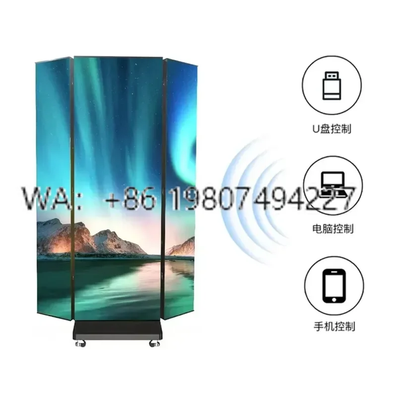 Indoor Tri-Fold LED Poster Screen Digital Display Double Sided Foldable Advertising Sign for Retail Events Trade Shows Full