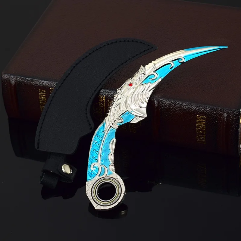 17cm Battle Teams Game Dark Moon Double Thorn Blue Dragon Golden Claw Peripheral Knife Weapon Model Metal Ornament  Boys Collect