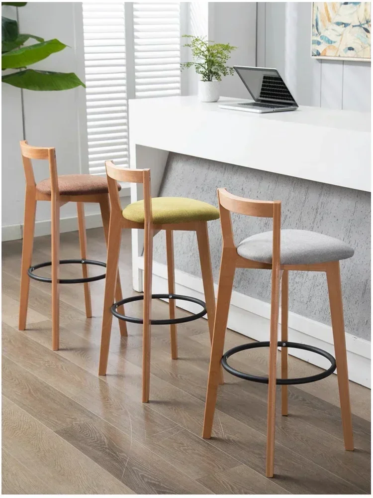 

Bar Chair Nordic Solid Wood Modern Minimalist Creative Bar Stool New Chinese Balcony Home Light Luxury Backrest High Bar Chair