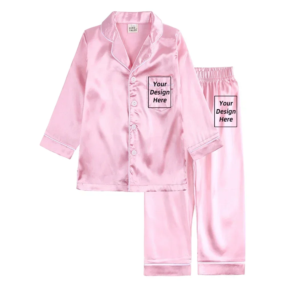 

2024 Teenager Custom Summer Pyjamas Print Text Satin Children Pjs Gift Clothes Personalized Boy Girls Family Matching Loungewear