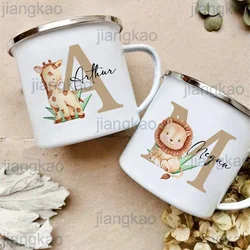 Personalized Mug for Kids Custom Deer Lion Initial with Name Cup for Boys Girls Child Handle Mugs Birthday Festive Gifts for Kid