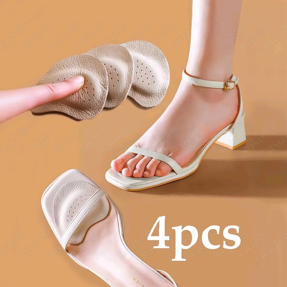 4pcs Leather Insoles for Shoes Man Slippers Non-Slip Forefoot Pads Self-Adhesive Shock Absorbing Shoe Insoles for Woman Sandals