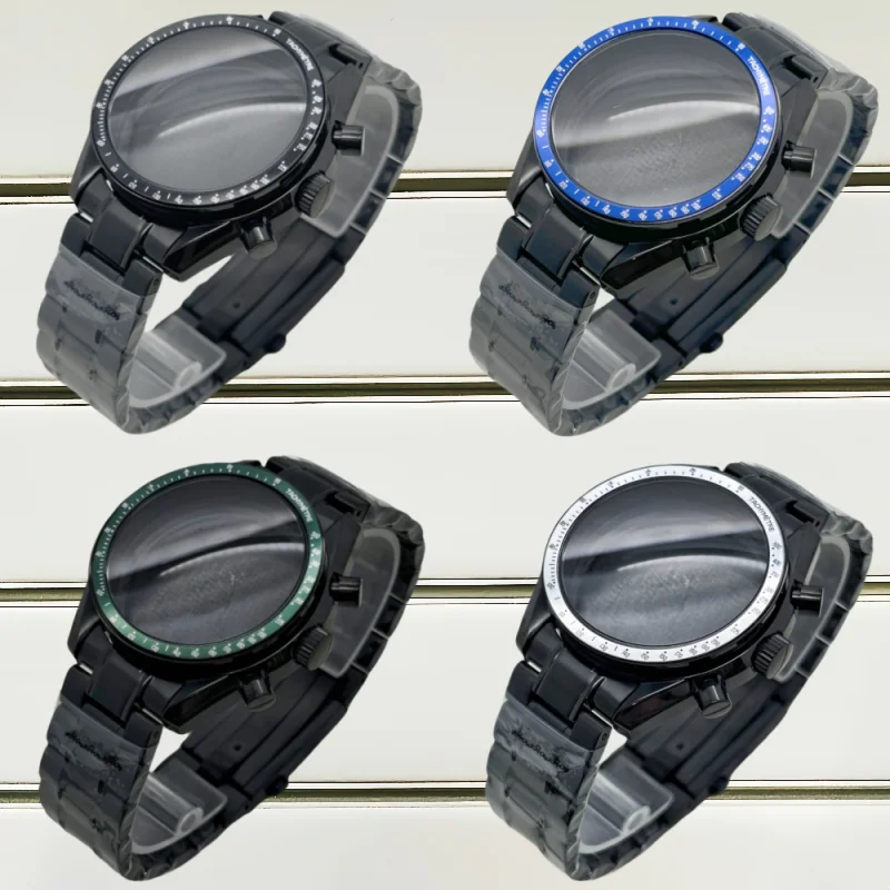 Multifunctional Black 39.6mm Chronograph Case Suitable for Japan VK63 Quartz Movement Watch Parts Fits 20mm Strap Case Bezel