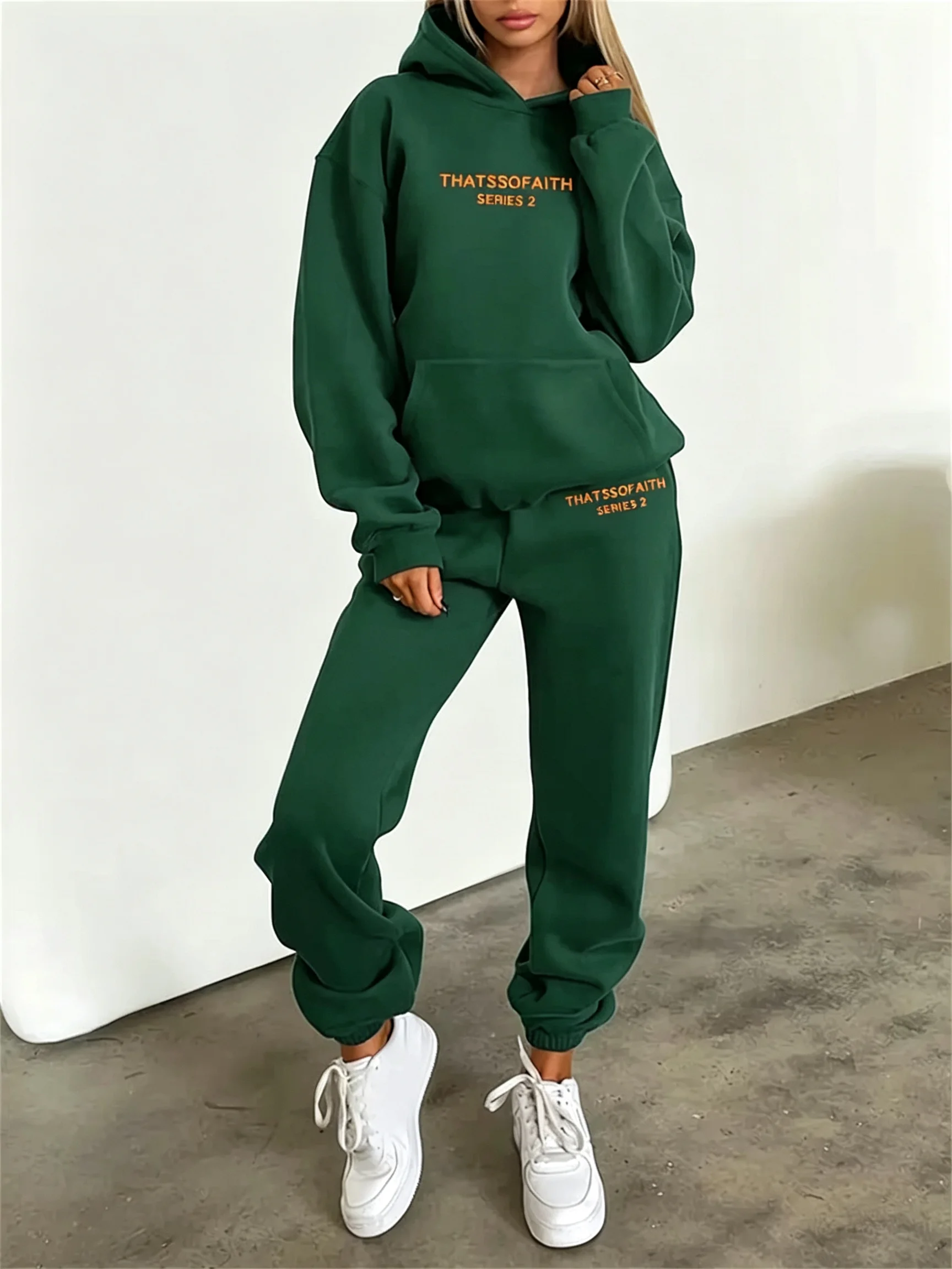 Women's Hoodie+Sweatpants Set Hip Hop Street Casual Letter Printed Loose Sweatshirt Autumn Fleece Warm Clothing view 5