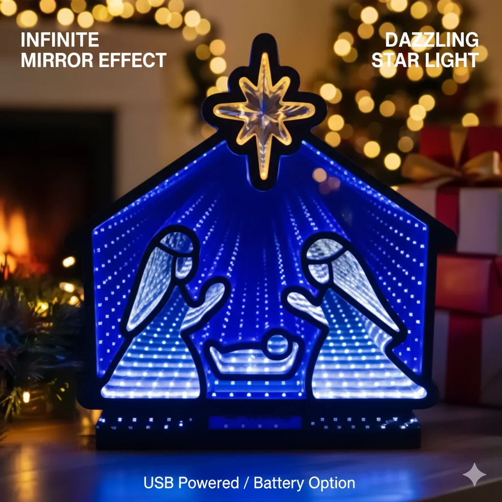 USB LED 3D Infinity Light Christian Nativity Scene Acrylic Neon Lamp For Christmas Table Room Decor Jesus Manger Themed Ornament