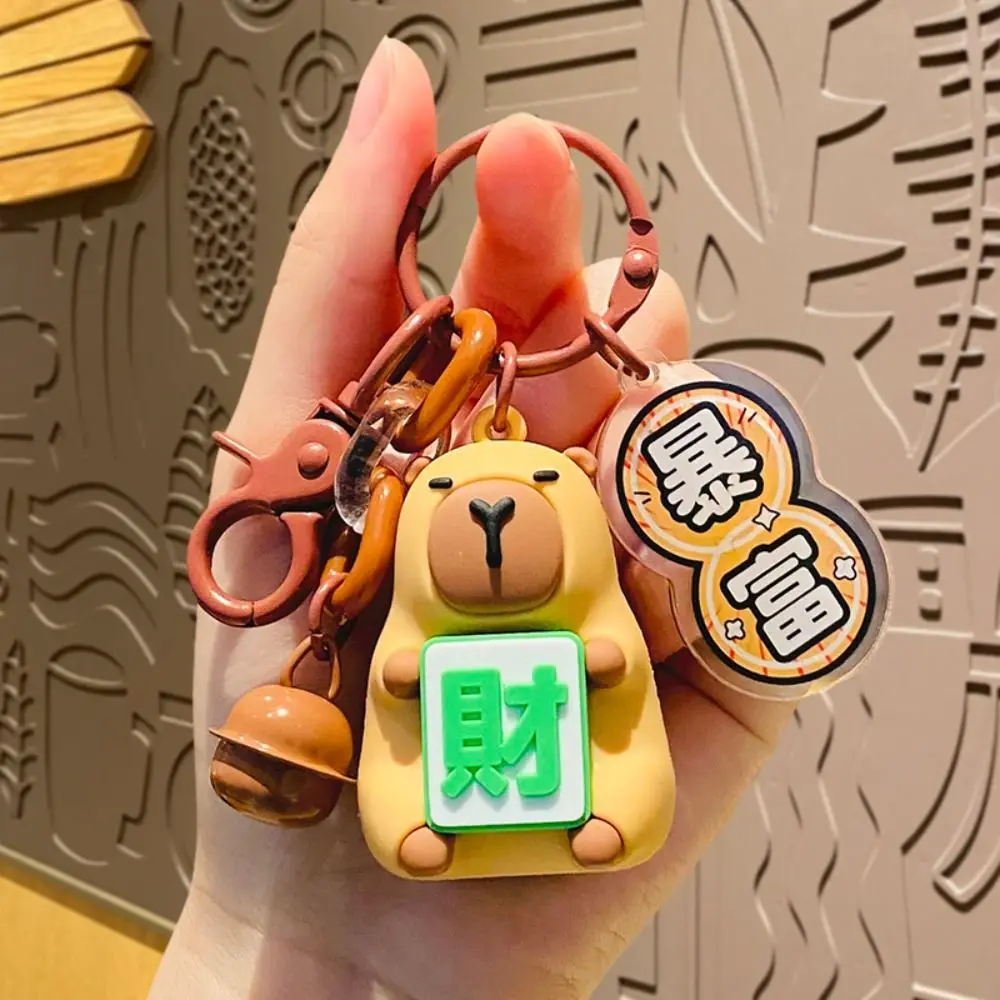 Creative Fa cai Capybara Mahjong Keychain Funny Doll Capybara Keyring Puppy Silica gel Water Porpoise Dolphin Keychain Girls