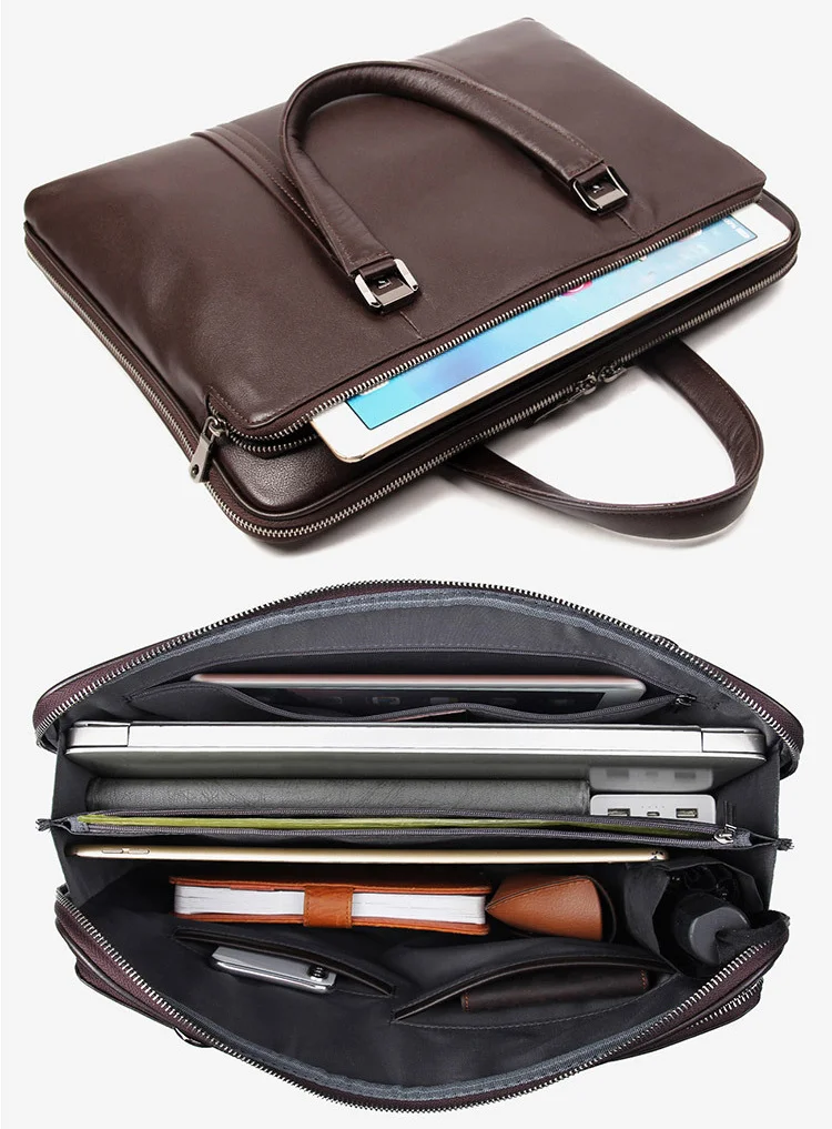 Leather Luxury Genuine Briefcase Men Business Bag 15.6" Laptop 14 Male Office Document File Case Shoulder