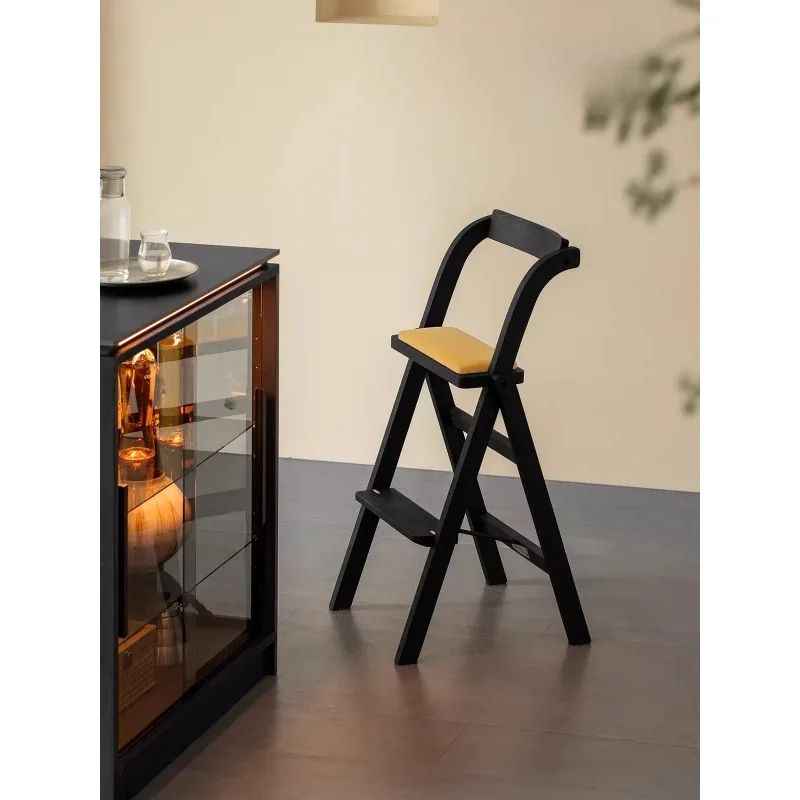 Furniture Instant Bar Chair Folding Bar Ladder Chair Simple Folding Chair Restaurant Antique Living Room Solid Wood Bar Stool
