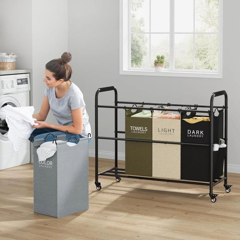 

2025 4 Bag Laundry Sorter Cart, Laundry Separator Hamper with Removable Bags for Dirty Clothes Storage, 4 Colors