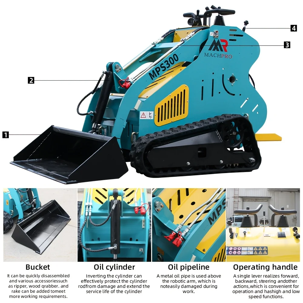 13.5HP 1598lbs 725kg Tracked Crawler Compact Loader w/ RATO EPA Gas Petrol Engine Mini Skid Steer 300kg-Lift In US Free Shipping