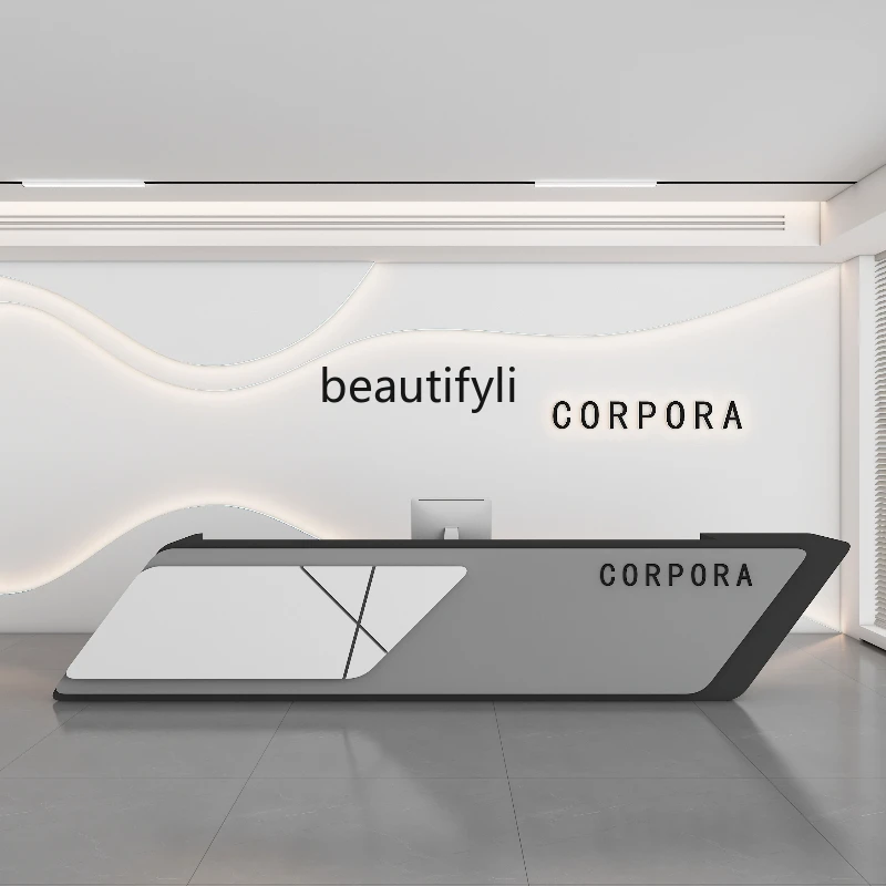 Company front desk reception desk light luxury high sense black and white gray beauty salon minimalist training institution