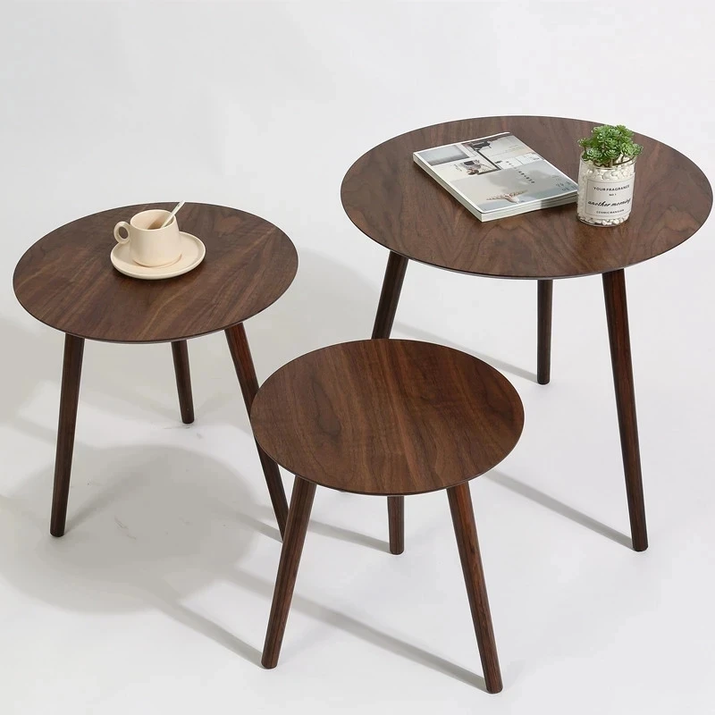 Small Round Wood Coffee Table Black Walnut Corner Side Tea End Table Japanese Furniture 40/48/60cm 3 Sizes Dropshipping